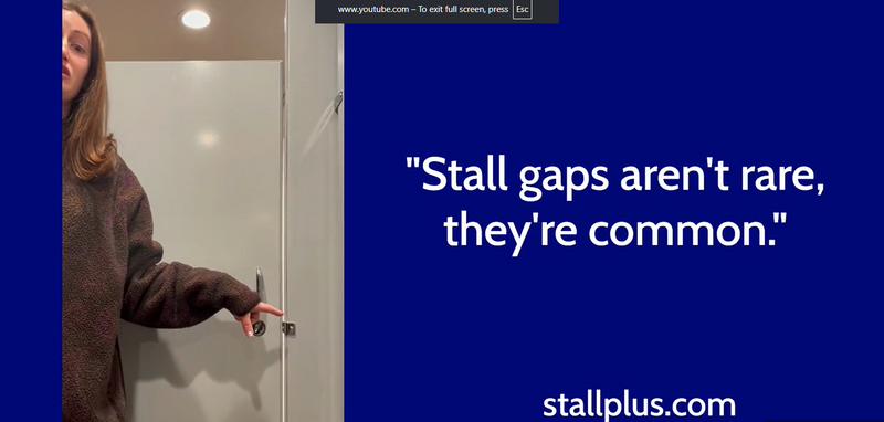 StallPlus-Go is a portable restroom stall-gap blocker that improves privacy in public restrooms.